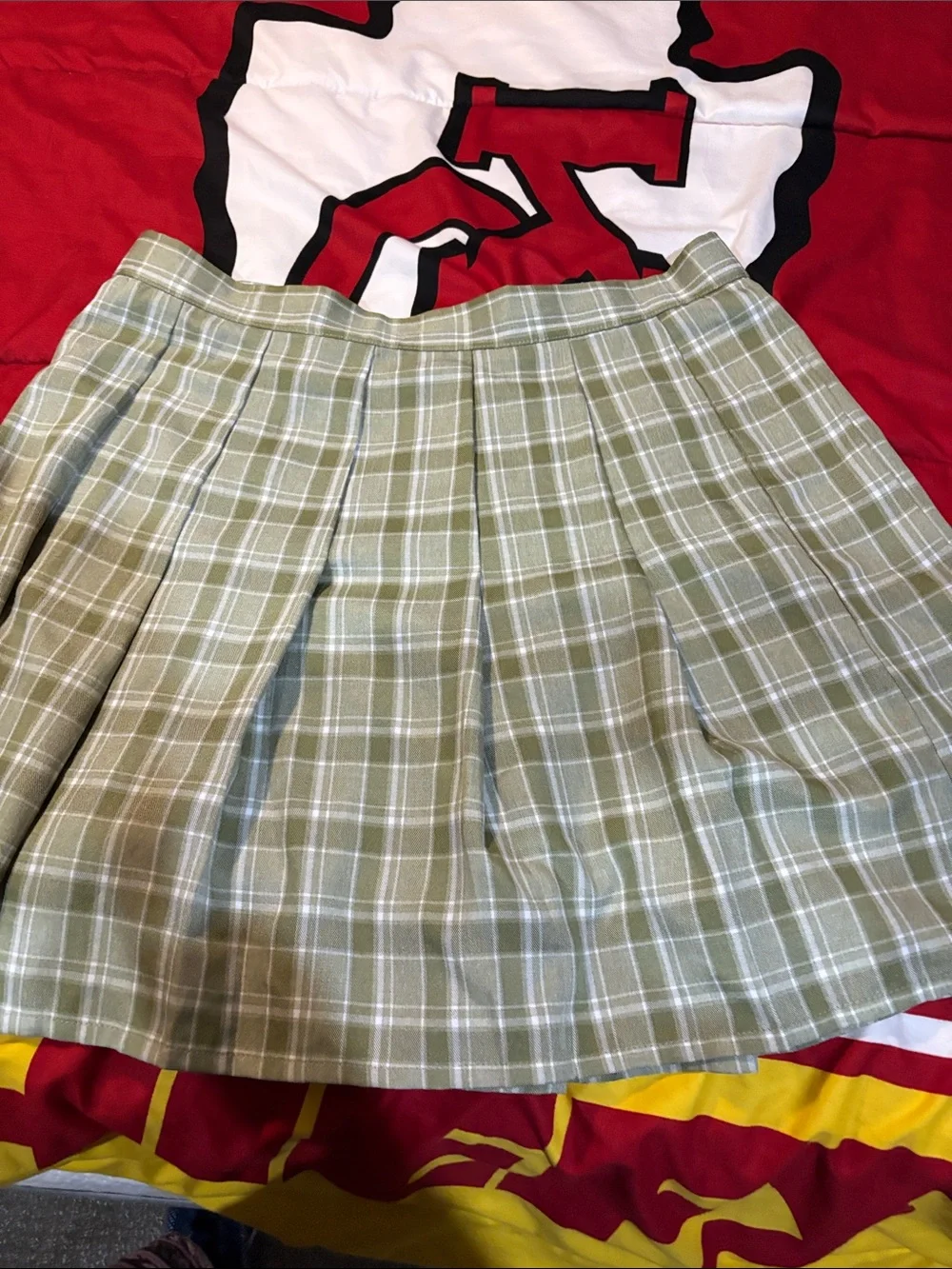 Plaid Pleated Mini Skirt in Sage Green by SHEIN Curve